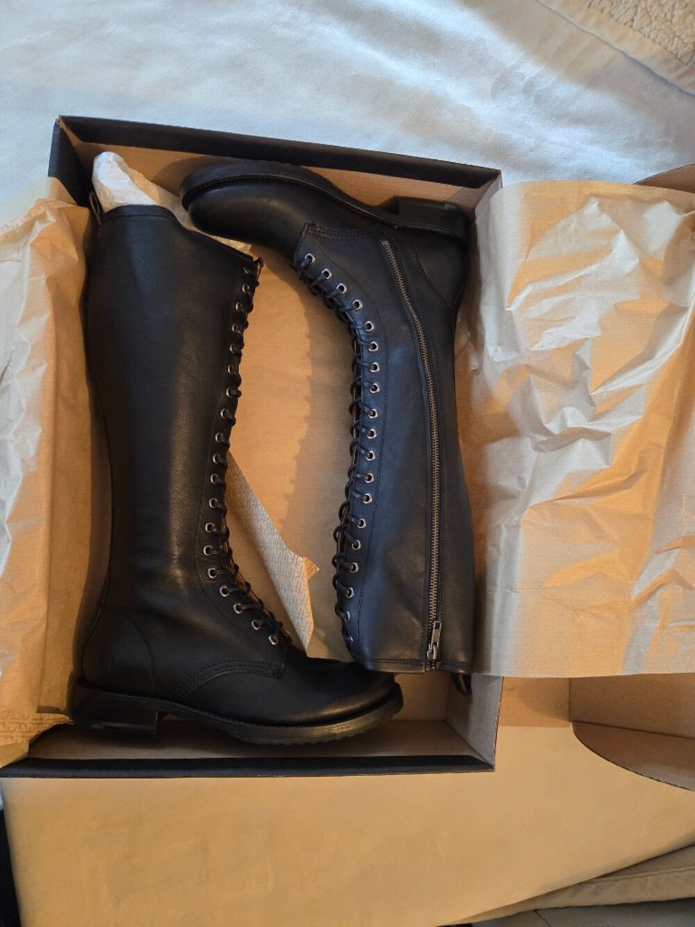 New in Box (NIB) Frye Veronica Combat Tall Boots Black Leather 9.5 - Picture 6 of 8